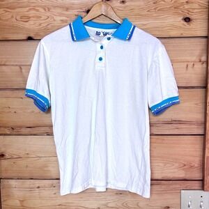 Vintage Polo Shirt Mens Small White Turquoise Golf Collection Bette & Court Prep